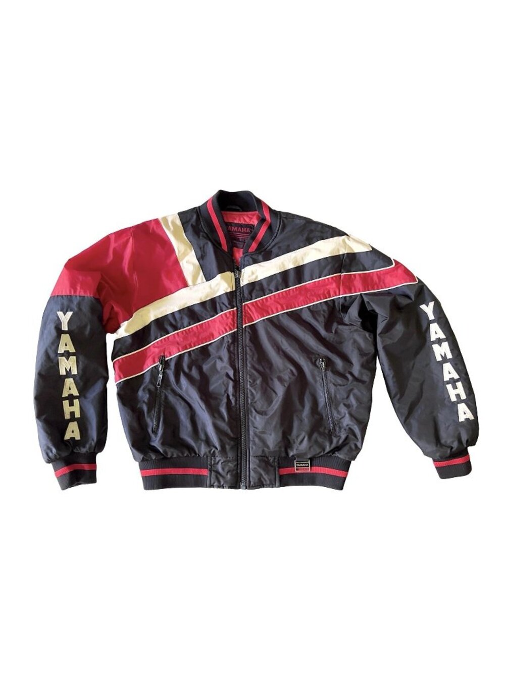 VTG 80s Yamaha Motorsport Racing Bomber Jacket Spell Out Sleeves Size L